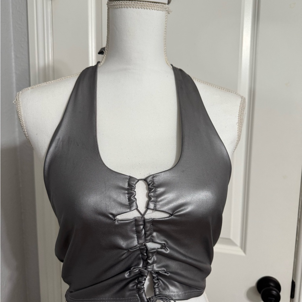 Silver Ruched Halter Top